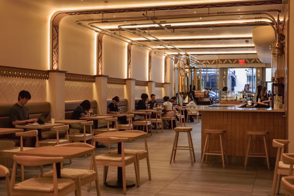 Ample seating at 34th street Manhattan coffee shop in New York Moka & Co
